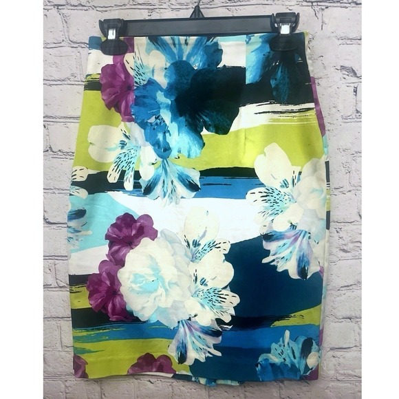 Worthington Dresses & Skirts - Worthington Skirt Womens 4 Floral Straight Pencil Watercolor Art